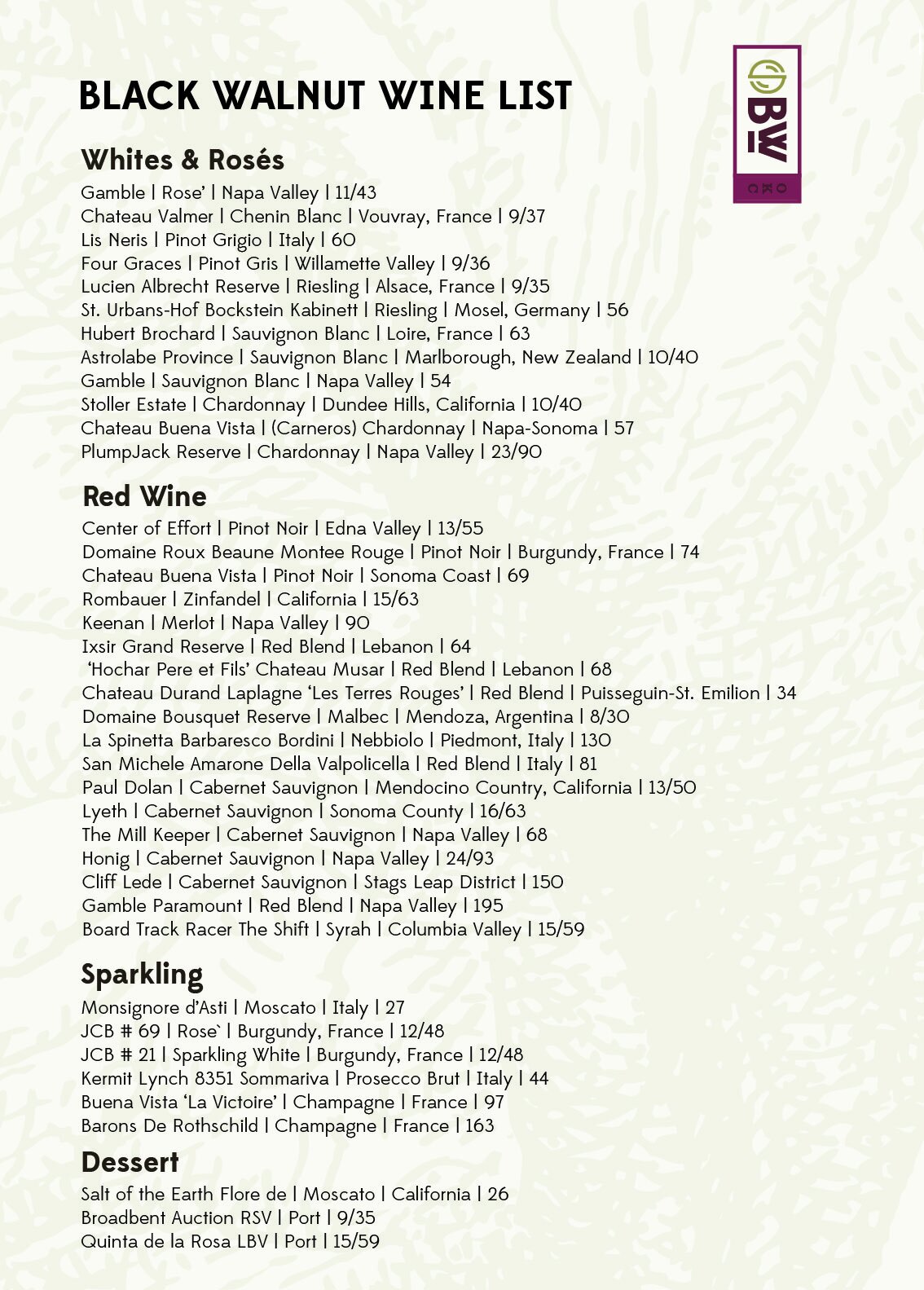Black cheap walnut menu